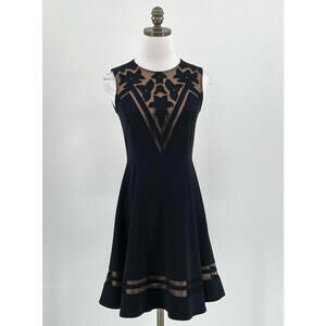 Jill Stuart Collection Black Mesh Detail Lined Sleeveless Fit Flare Dress